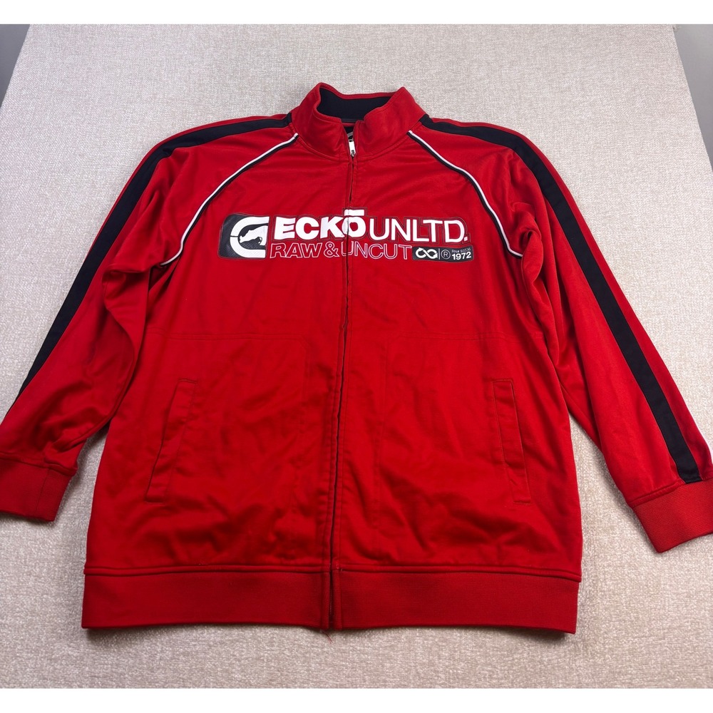 Ecko Unltd Mens Red Raw & Uncut Track Jacket 2XL Full Zip Rhino Logo Streetwear